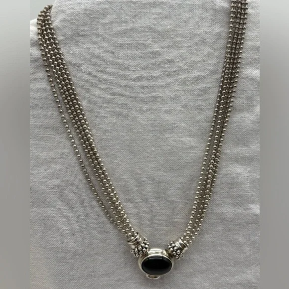 Joseph Esposito Sterling Silver Multi-Chain Necklace with Removable Onyx Pendant - Picture 1 of 8